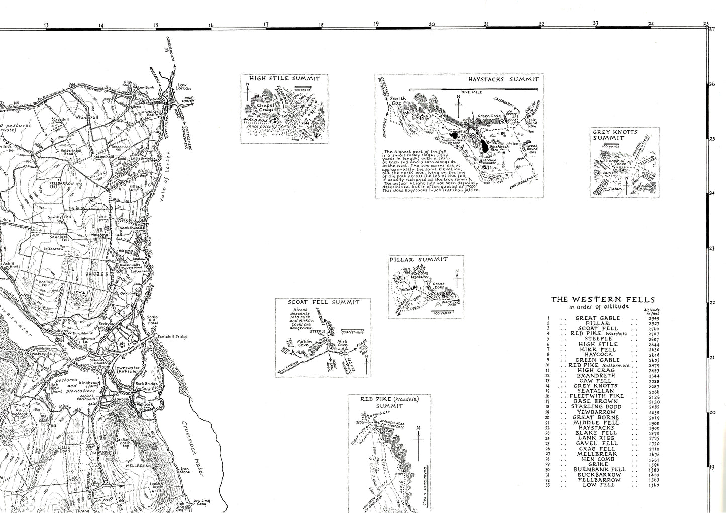 The Western Fells | Wainwright Map | The Lake District | Rare Print