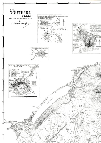 The Southern Fells | Wainwright Map | The Lake District | Rare Print