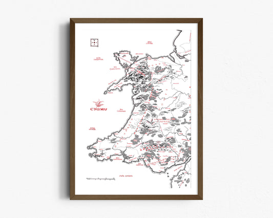 Cymru | Hand Drawn Map | Tolkien Inspired | Pen Ink Drawing