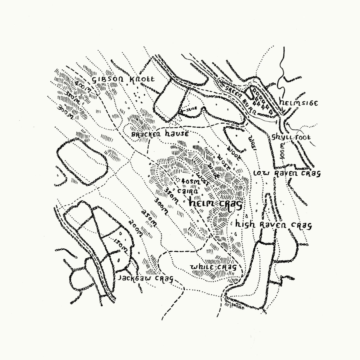 Helm Crag | The Lake District | Topographic | Hand Drawn | Fine Art Print