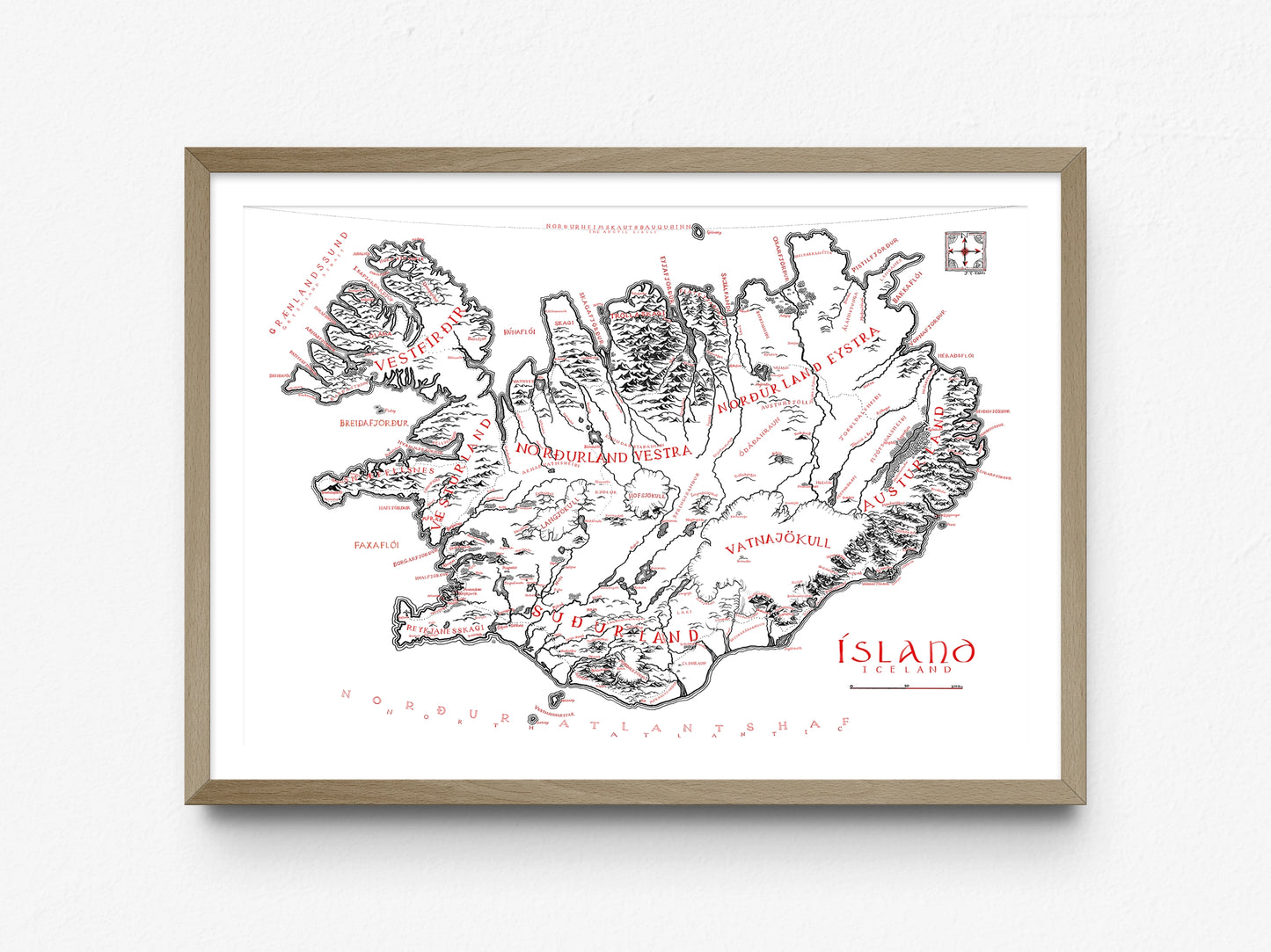 Iceland | Hand Drawn Map | Tolkien Inspired | Pen Ink Drawing