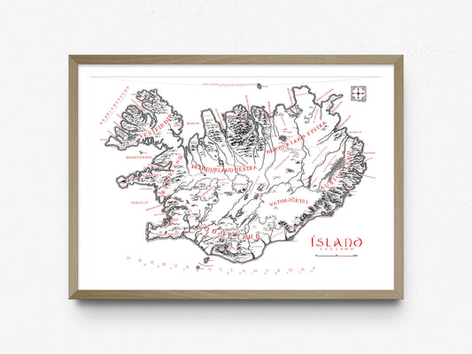 Iceland | Hand Drawn Map | Tolkien Inspired | Pen Ink Drawing