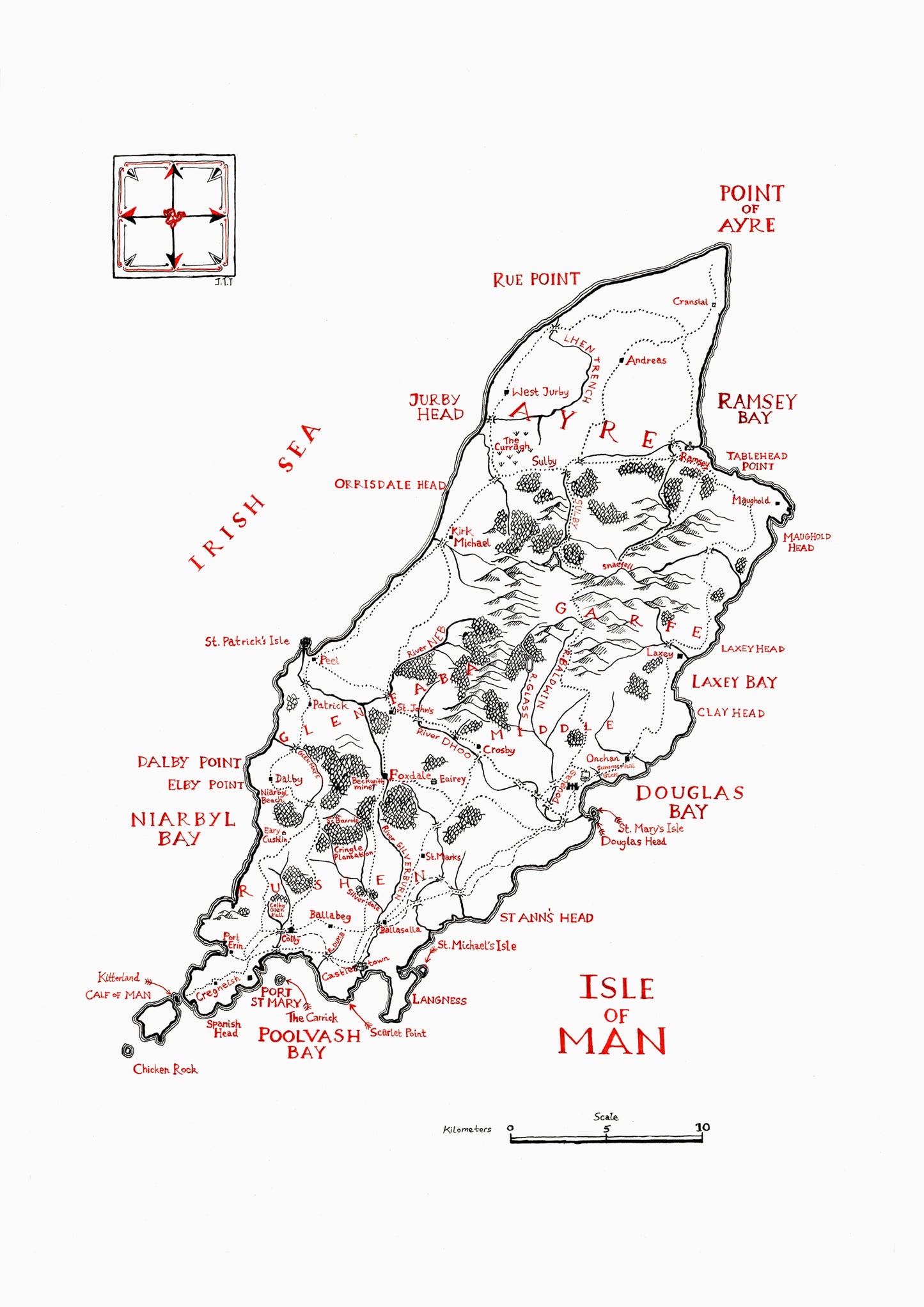 The Isle of Man | Hand Drawn Map | Tolkien Inspired | Pen Ink Drawing