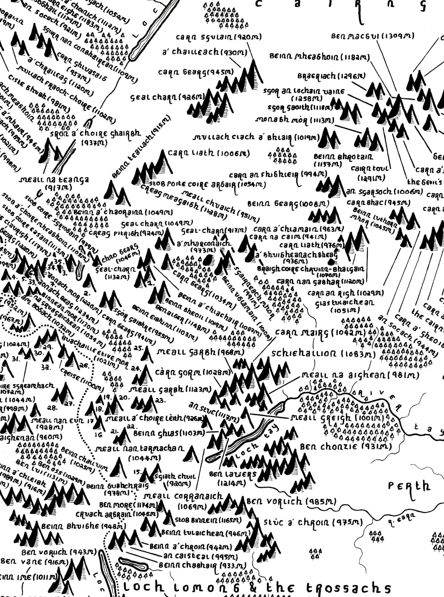 The Munros | Scotland | Mountain Map | Hand Drawn