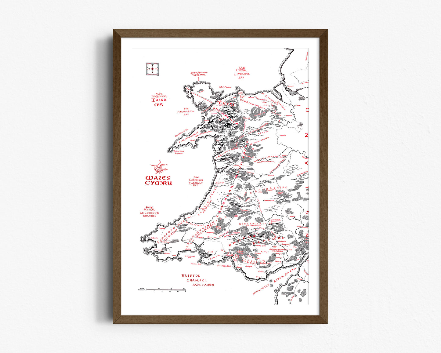 Wales | Hand Drawn Map | Tolkien Inspired | Pen Ink Drawing