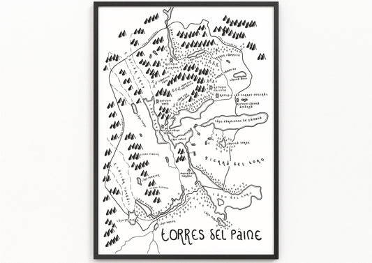 TORRES DEL PAINE Map Print | National Park Map | Minimalist Map Art | Wall Art | Art Print