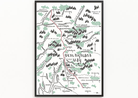 The WEST HIGHLAND WAY Map Print | Trail Map | Minimalist Map Art | Wall Art | Art Print