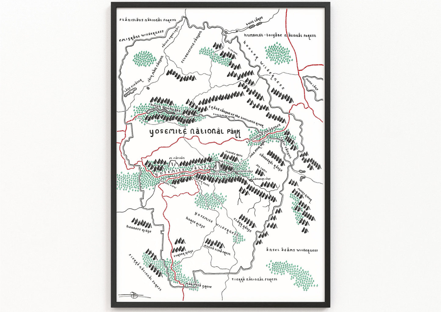 YOSEMITE Map Print | National Park Map | Minimalist Map Art | Wall Art | Art Print