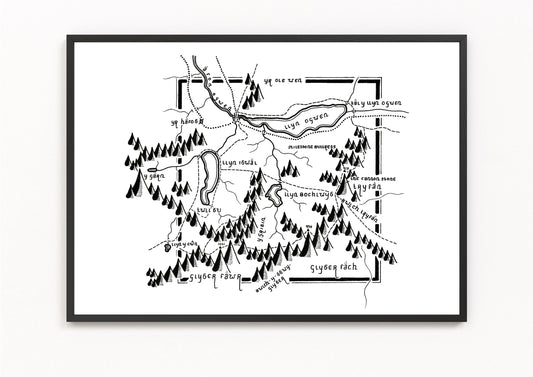 TRYFAN & THE GLYDERS Map Print | Mountain Map | Minimalist Map Art | Wall Art | Art Print