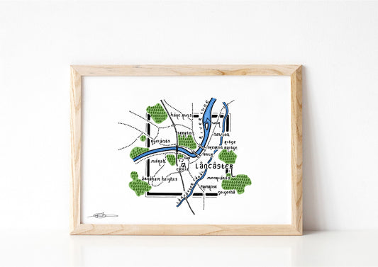 LANCASTER Limited Edition Colour Map | City Map | Minimalist Map Art | Wall Art | Art Print