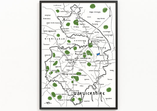 WARWICKSHIRE Limited Edition Map Print | County Map | Minimalist Map Art | Wall Art | Art Print