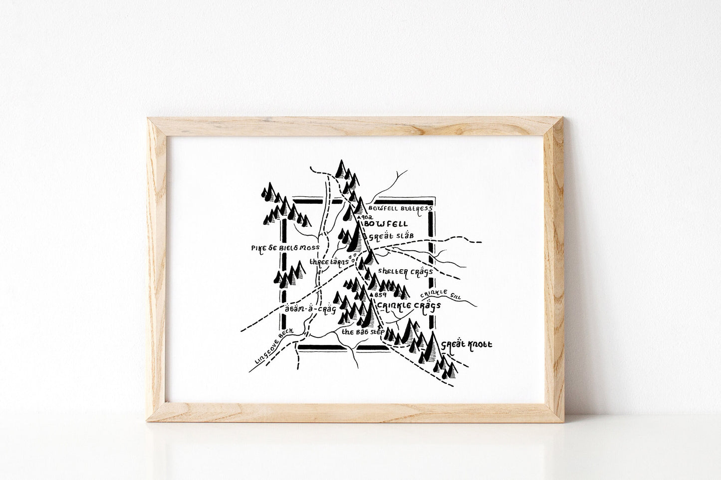 BOWFELL | Cumbria | Map | Artwork | Hand Drawn Map | Art | Minimalist Art | Wall Art | Office Art