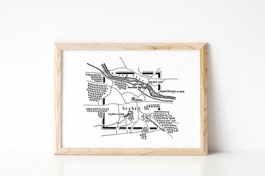 HEXHAM | Northumberland | Map | Artwork | Hand Drawn Map | Art | Minimalist Art | Wall Art | Office Art