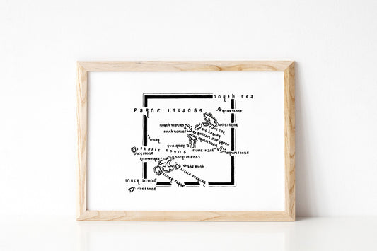 FARNE ISLANDS | Northumberland | Map | Artwork | Hand Drawn Map | Art | Minimalist Art | Wall Art | Office Art