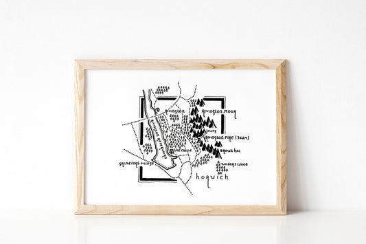 RIVINGTON PIKE | Lancashire | Map | Artwork | Hand Drawn Map | Art | Minimalist Art | Wall Art | Office Art