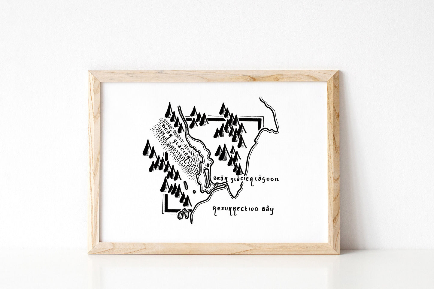 BEAR GLACIER LAGOON | Alaska | Map | Artwork | Hand Drawn Map | Art | Minimalist Art | Wall Art | Office Art