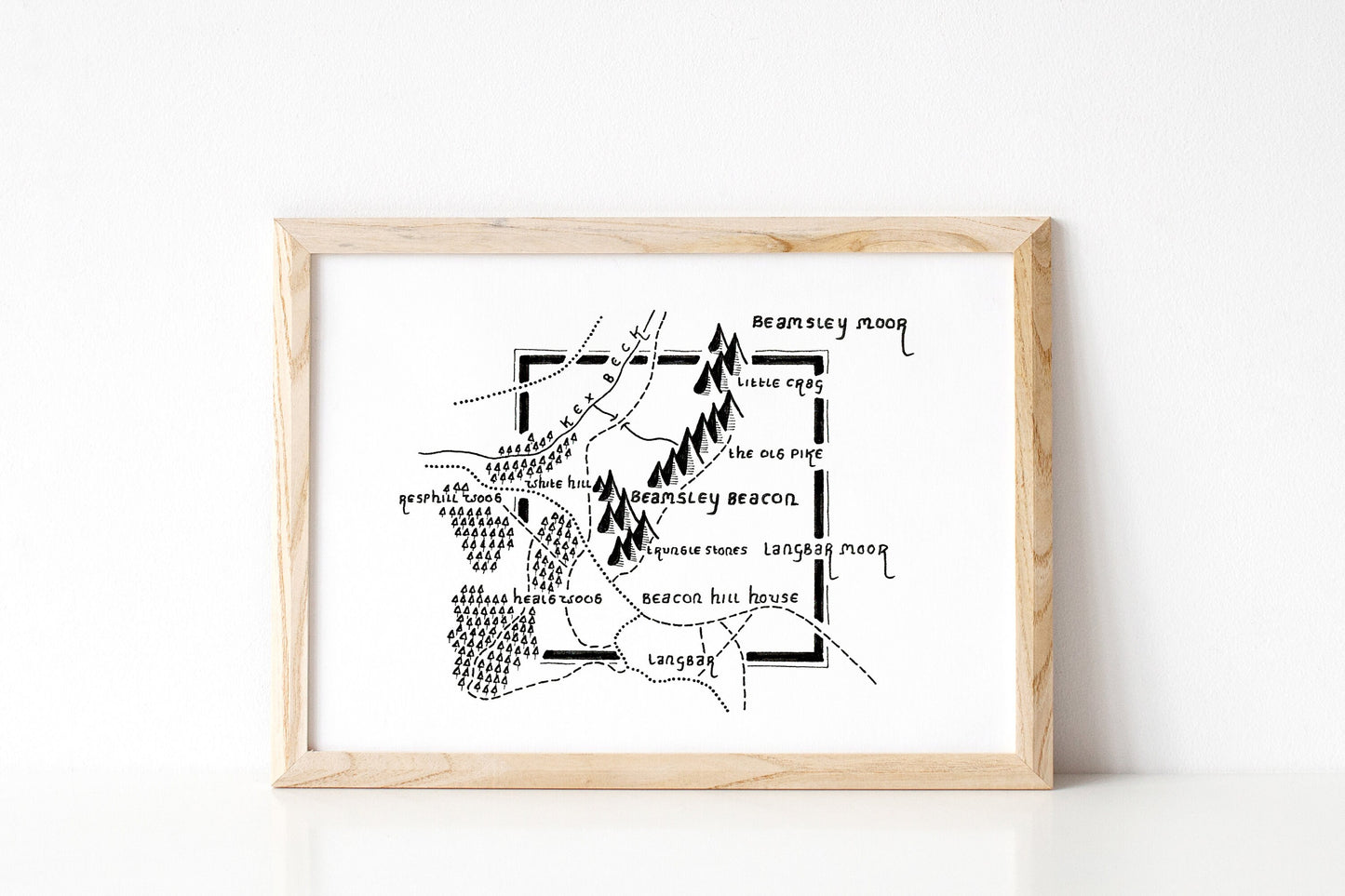 BEAMSLEY BEACON | North Yorkshire | Map | Artwork | Hand Drawn Map | Art | Minimalist Art | Wall Art | Office Art