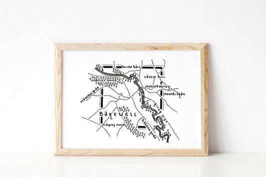 BAKEWELL | Derbyshire | Map | Artwork | Hand Drawn Map | Art | Minimalist Art | Wall Art | Office Art