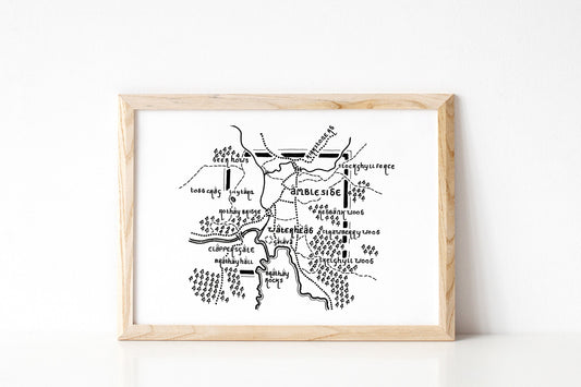 AMBLESIDE | Cumbria | Map | Artwork | Hand Drawn Map | Art | Minimalist Art | Wall Art | Office Art