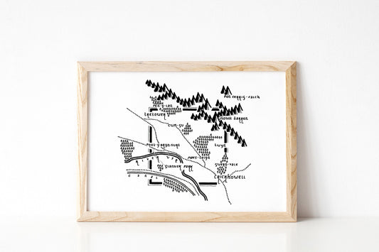 CRICKHOWELL | Brecknockshire | Map | Artwork | Hand Drawn Map | Art | Minimalist Art | Wall Art | Office Art