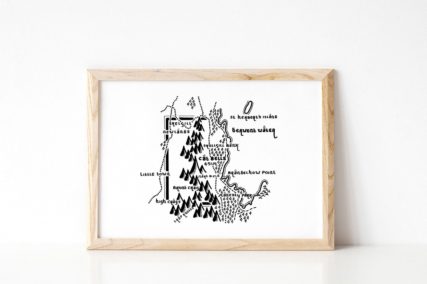 CATBELLS | Cumbria | Mountain Map | Artwork | Hand Drawn Map | Art | Minimalist Art | Wall Art | Office Art