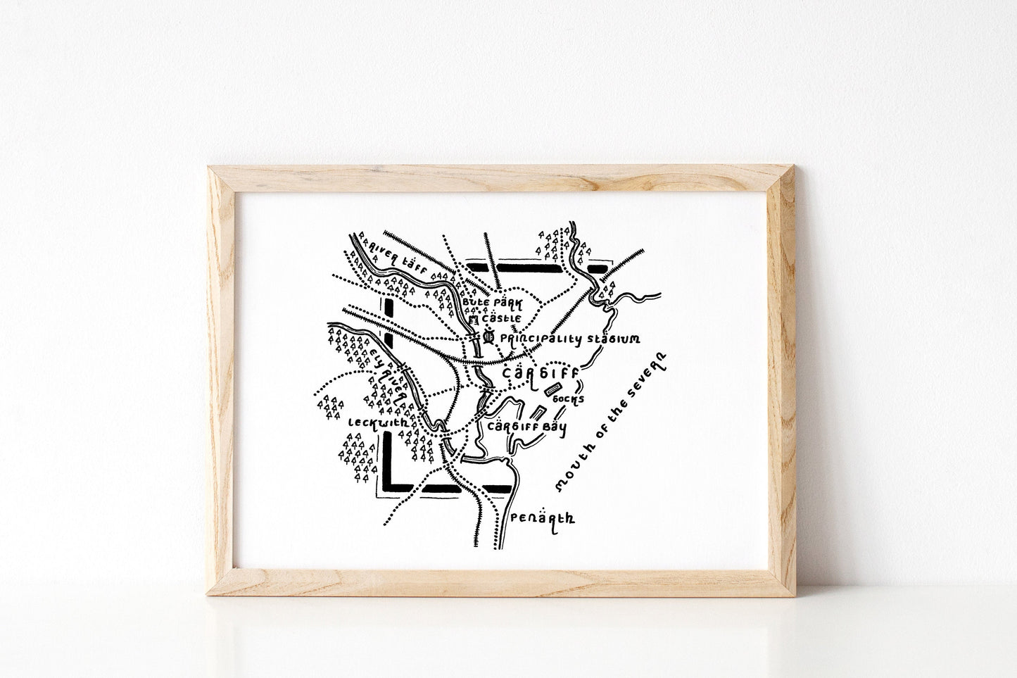 CARDIFF | South Glamorgan | Map | Artwork | Hand Drawn Map | Art | Minimalist Art | Wall Art | Office Art