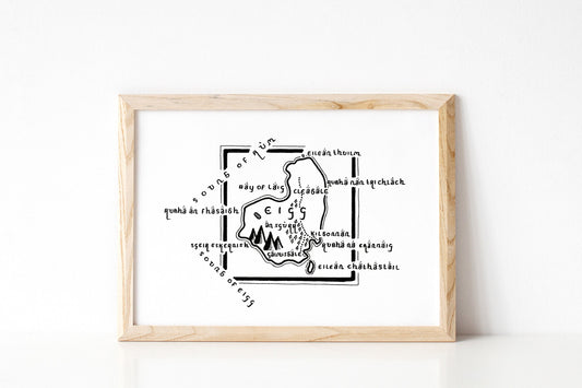 ISLE OF EIGG | Scotland | Map | Artwork | Hand Drawn Map | Art | Minimalist Art | Wall Art | Office Art