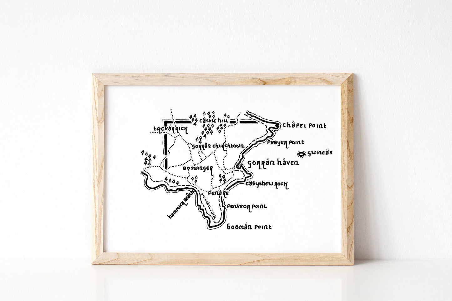 GORRAN HAVEN | Cornwall | Map | Artwork | Hand Drawn Map | Art | Minimalist Art | Wall Art | Office Art