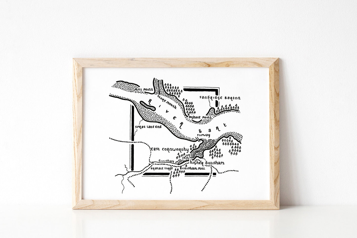 EAST CORNWORTHY | Devon | Map | Artwork | Hand Drawn Map | Art | Minimalist Art | Wall Art | Office Art