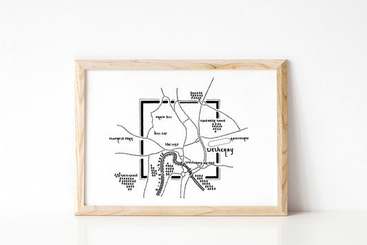WETHERBY | West Yorkshire | Map | Artwork | Hand Drawn Map | Art | Minimalist Art | Wall Art | Office Art