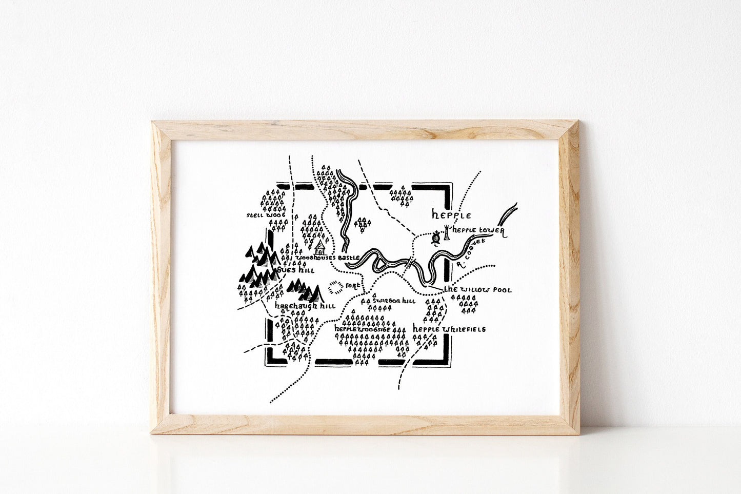 HEPPLE | Northumberland | Map | Artwork | Hand Drawn Map | Art | Minimalist Art | Wall Art | Office Art