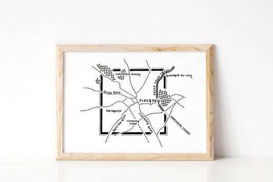 FLECKNEY | Leicestershire | Map | Artwork | Hand Drawn Map | Art | Minimalist Art | Wall Art | Office Art