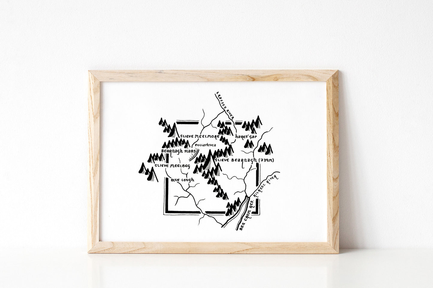 SLIEVE BEARNAGH | County Down | Ireland | Mountain Map | Artwork | Hand Drawn Map | Art | Minimalist Art | Wall Art | Office Art