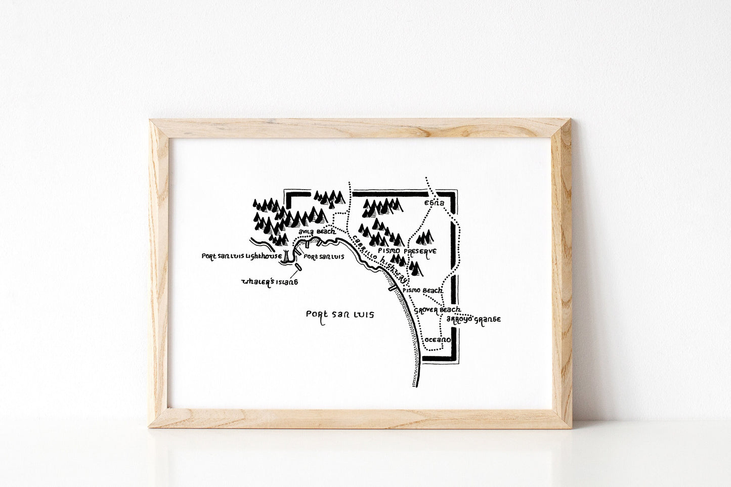 PORT SAN LUIS | California | United States Map | Artwork | Hand Drawn Map | Art | Minimalist Art | Wall Art | Office Art