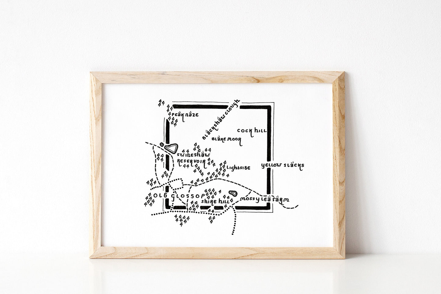 OLD GLOSSOP | Derbyshire | Map | Artwork | Hand Drawn Map | Art | Minimalist Art | Wall Art | Office Art