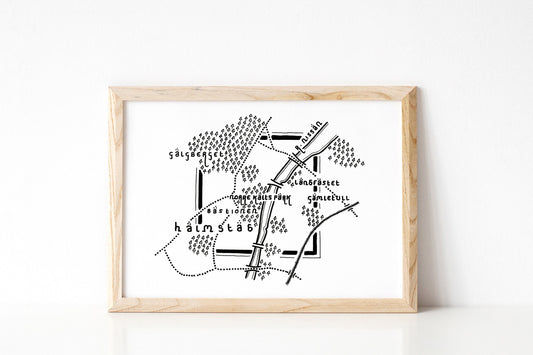 HALMSTAD | Sweden | Map | Artwork | Hand Drawn Map | Art | Minimalist Art | Wall Art | Office Art