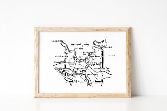 NEWQUAY | Cornwall | Map | Artwork | Hand Drawn Map | Art | Minimalist Art | Wall Art | Office Art