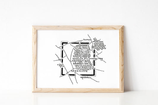 NESSCLIFFE | Shropshire | Map | Artwork | Hand Drawn Map | Art | Minimalist Art | Wall Art | Office Art