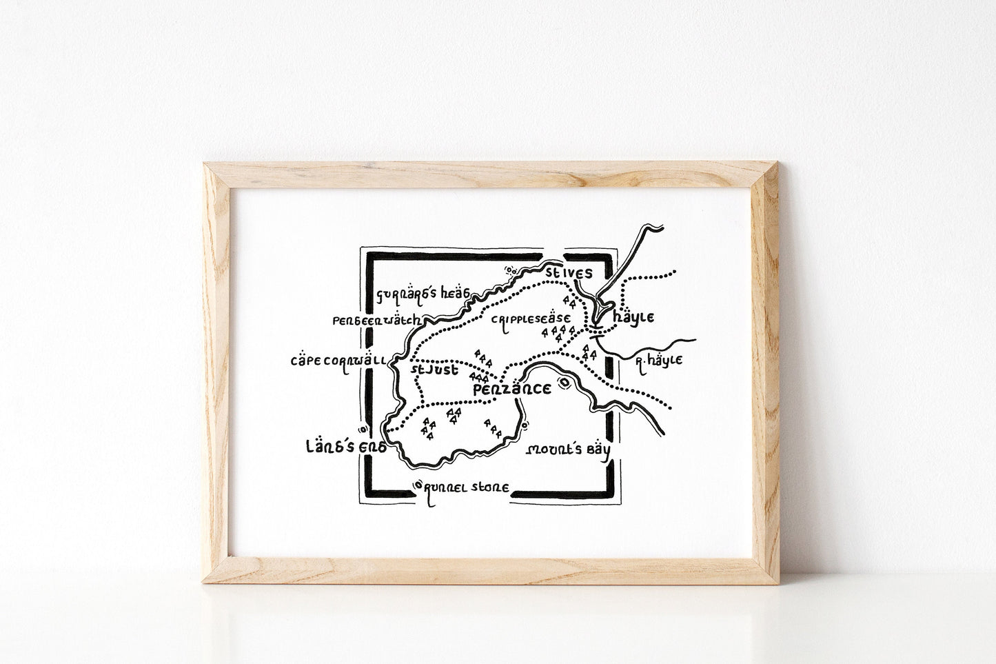 LAND'S END | Cornwall | Map | Artwork | Hand Drawn Map | Art | Minimalist Art | Wall Art | Office Art