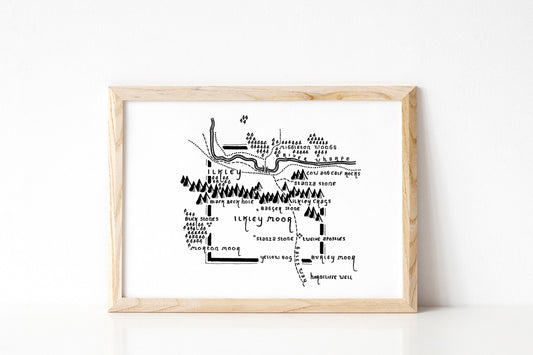 ILKLEY MOOR | West Yorkshire | Map | Artwork | Hand Drawn Map | Art | Minimalist Art | Wall Art | Office Art