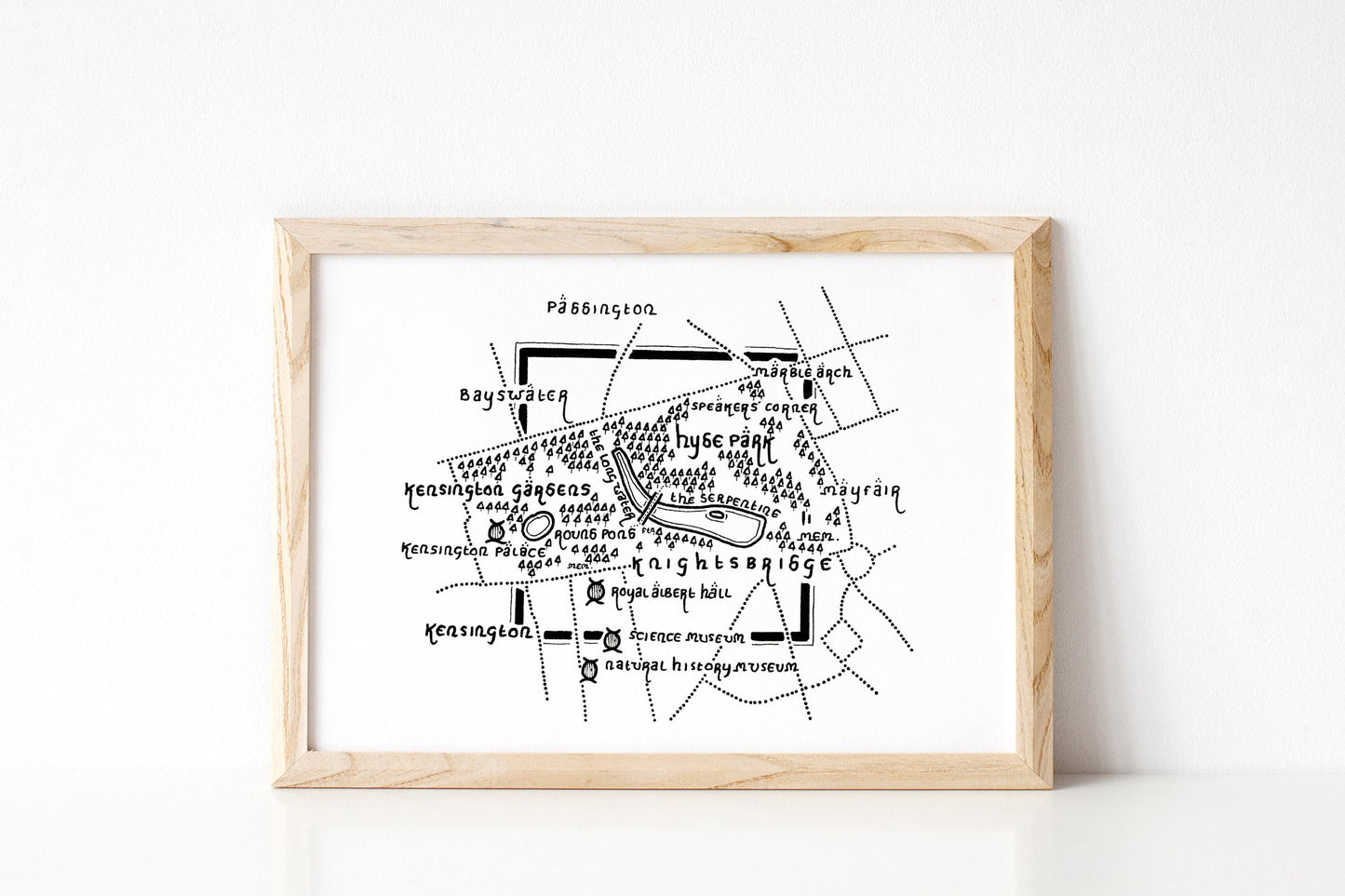 HYDE PARK | London | Map | Artwork | Hand Drawn Map | Art | Minimalist Art | Wall Art | Office Art