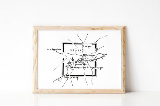 HALLATON | Leicestershire | Map | Artwork | Hand Drawn Map | Art | Minimalist Art | Wall Art | Office Art