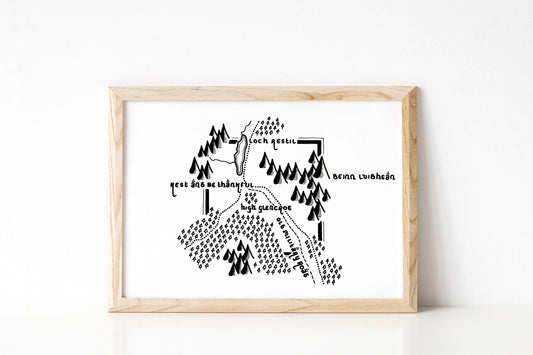 REST and BE THANKFUL | Scotland | Artwork | Hand Drawn Map | Art | Minimalist Art | Wall Art | Office Art