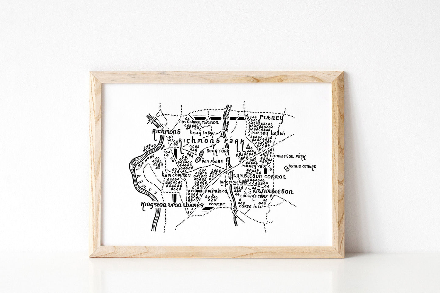 RICHMOND PARK | London | Artwork | Hand Drawn Map | Art | Minimalist Art | Wall Art | Office Art