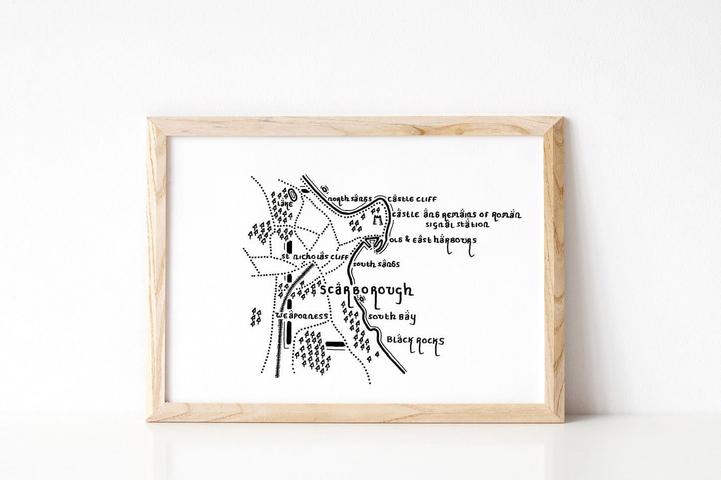 SCARBOROUGH | North Yorkshire | Artwork | Hand Drawn Map | Art | Minimalist Art | Wall Art | Office Art