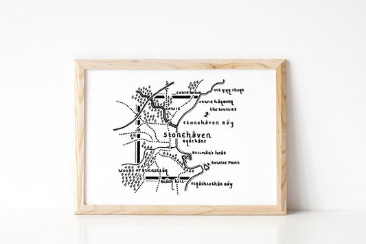 STONEHAVEN | Aberdeenshire | Scotland | Artwork | Hand Drawn Map | Art | Minimalist Art | Wall Art | Office Art