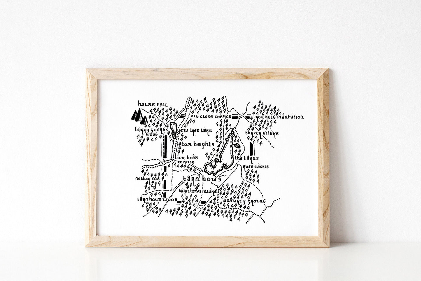 TARN HOWS | Cumbria | Artwork | Hand Drawn Map | Art | Minimalist Art | Wall Art | Office Art