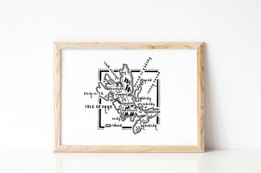 ISLE OF SKYE | Scotland | Artwork | Hand Drawn Map | Art | Minimalist Art | Wall Art | Office Art