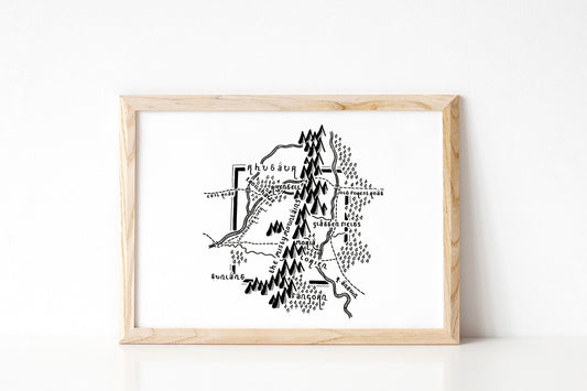 THE MISTY MOUNTAINS | Middle Earth | Artwork | Hand Drawn Map | Art | Minimalist Art | Wall Art | Office Art