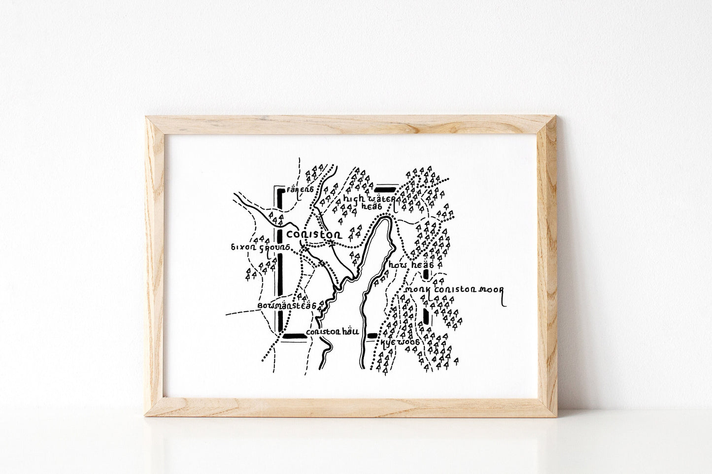 CONISTON | Cumbria | Map | Artwork | Hand Drawn Map | Art | Minimalist Art | Wall Art | Office Art